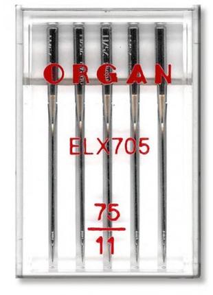 Иглы швейные хромированные organ el×705 №75 пластиковый бокс 5 штук для оверлока, распошивалки (7040)