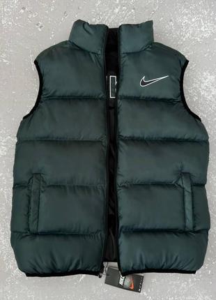 Чоловіча жилетка nike без капюшона смарагдова демісезонна безрукавка найк весняна двостороння (b)