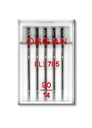 Иглы швейные хромированные organ el×705 №90 пластиковый бокс 5 штук для оверлока, распошивалки