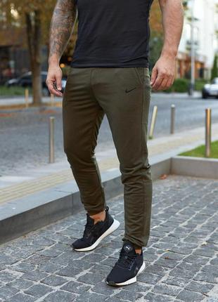 Мужские спортивные штаны nike хаки весенние осенние найк хлопковые повседневные на резинке (b)
