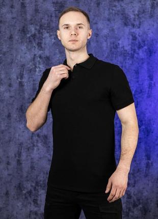 Чоловіча футболка поло чорна на літо теніска з коміром (b)3 фото