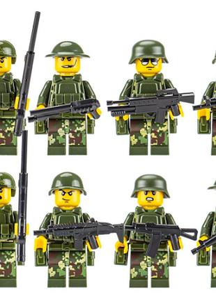 Конструктор фігурки чоловічки військові солдати swat зелені в піксель камуфляжі спецназ