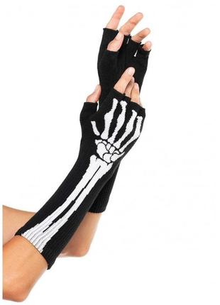 Перчатки без пальцев leg avenue skeleton fingerless gloves, черные, o/s