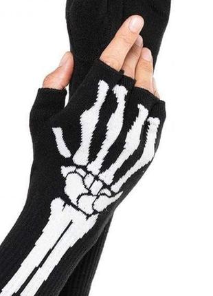 Перчатки без пальцев leg avenue skeleton fingerless gloves, черные, o/s2 фото