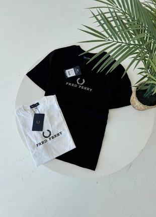 Мужская футболка fred perry черная на лето логотим вышивка фред перри (b)