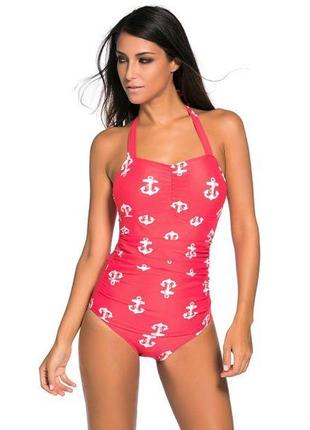 Vintage inspired 1950s style red anchor teddy swimsuit