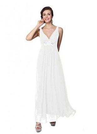 Распродажа! элегантное белое платье с мерцающими стразами1 фото