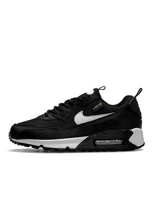 Мужские кроссовки nike air max 90 surplus текстильные черные с белым найк аир макс 90 весенние осенние (b)