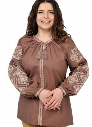 Лляна вишиванка етніка (мокко), розміри s,m