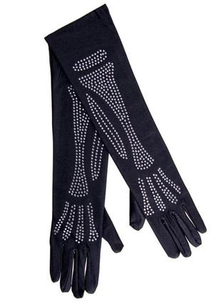 Перчатки со стразами skeleton bone elbow length gloves от rhinestone leg avenue, черные o\s