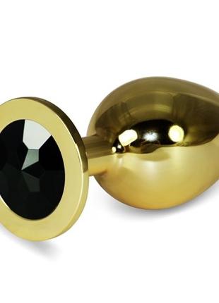 Золотая анальная пробка с черным камнем rosebud anal plug large