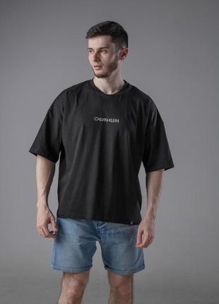 Чоловіча футболка calvin klein чорна повсякденна кельвін кляйн вільного крою (b)