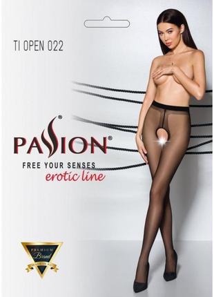 Колготки з відкритим доступом чорні з червоним "tiopen022 black/red" passion 3/4 (20 den)