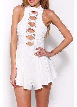 White perfect date flared playsuit