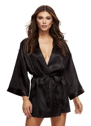 Атласний халатик all satin robe black, xl