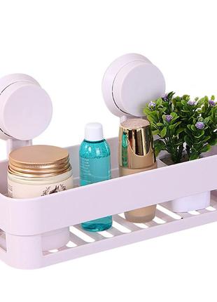 Полиця на присосках прямокутна bathroom shelves (white)2 фото