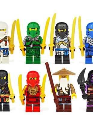 Консторуктор фігурки чоловічки ніндзя ninjago 8 штук у наборі трохи відрізняється зброя