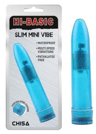 Голубой пластиковый вибратор slim mini vibe