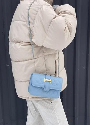 Жіноча сумка 8400 крос-боді на цепочці блакитна9 фото