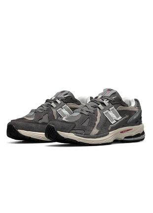 Мужские замшевые сетка кроссовки new balance 1906d protection gray beige, кеды беленсы серые. мужская обувь5 фото