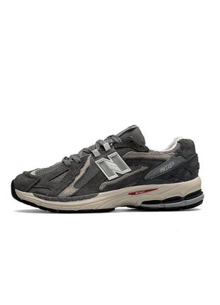 Мужские замшевые сетка кроссовки new balance 1906d protection gray beige, кеды беленсы серые. мужская обувь7 фото