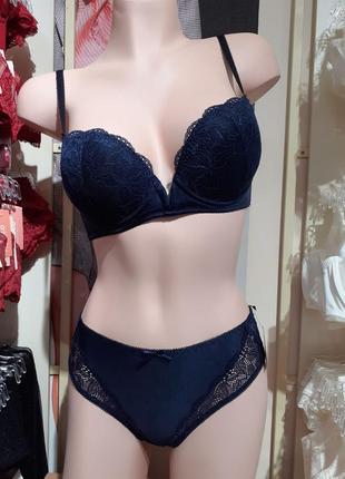 Комплект нижнего белья бюстгальтер push-up с кружевом  nita dark blue от jasmine2 фото