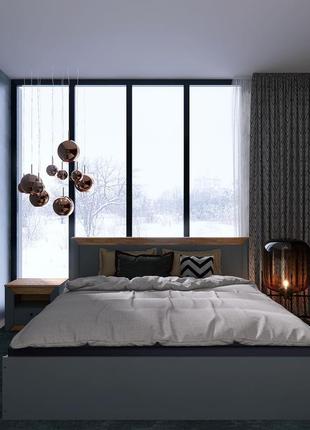 Ліжко двоспальне еверест нордік-1600 (з ламельним каркасом) 160х200 см графіт + дуб крафт золотий (dtm-5556)5 фото