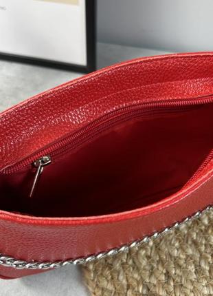 Женская кожаная сумочка, стильная сумка из натуральной кожи, маленькая красная сумка на плече3 фото