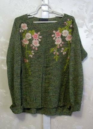 Меланжевий светр з вишивкою m&s