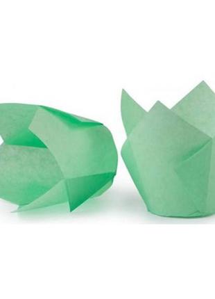 Бумажная форма для кексов тюльпан зеленая, 20 шт.