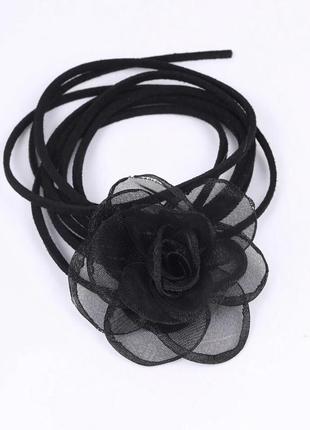Ожерелье чокер черный колье с цветком с розой4 фото