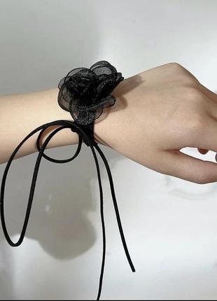Ожерелье чокер черный колье с цветком с розой3 фото