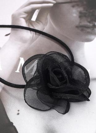 Ожерелье чокер черный колье с цветком с розой2 фото