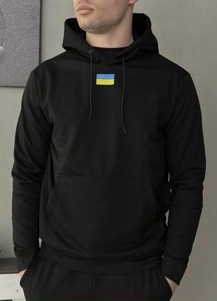 Кофта мужская весенняя осенняя с флагом украины черная | худи мужское двунитка толстовка весна осень