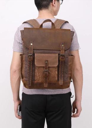 Рюкзак дорожный текстильный vintage 20057 коричневый8 фото