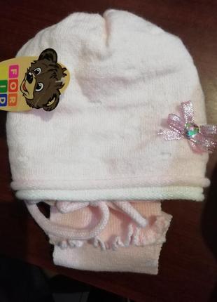 Шапка для маленької дівчинки в'язка підкладка фліс у наборі з шарфиком1 фото