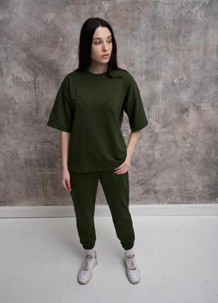 Женский спортивный костюм. футболка + штаны. цвет хаки. комплект для женщин на осень и лето.