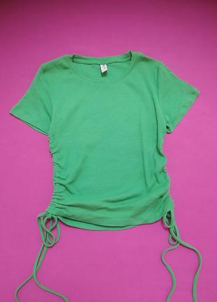 Топ зеленый футболка на завязках шнурках затяжке в рубчик2 фото