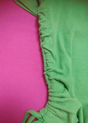 Топ зеленый футболка на завязках шнурках затяжке в рубчик4 фото