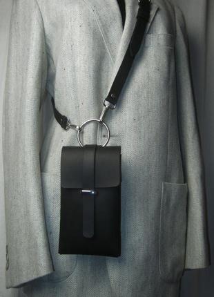 Сумочка для телефона  из натуральной кожи ,вертикальная сумочка, поясная + кросс боди  ручной работы3 фото