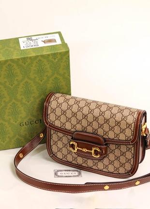 Сумочка жіноча натуральна шкіра  gucci horsebit 1955 shoulder bag grey/brown