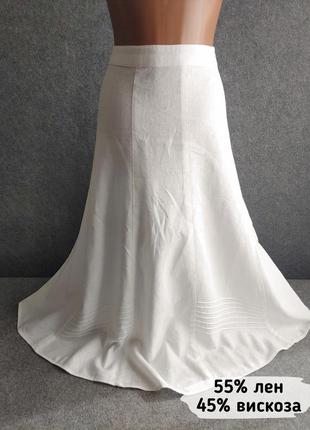 Белая расклешенная нарядная юбка из смесового льна 52-54 размера1 фото