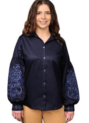 Жіноча котонова сорочка (темно-синій), розміри 46,48,50,52,54,56