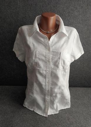 Белая льняная рубашка 48-50-52 размера10 фото