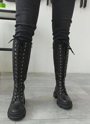 Кожаные эксклюзивные женские сапоги на шнуровке8 фото