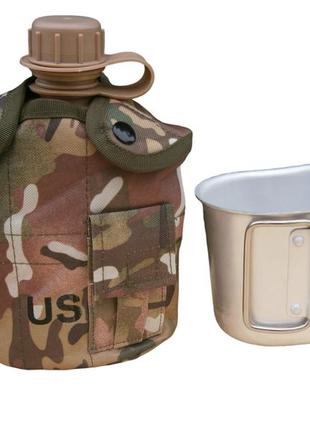 Фляга з кружкою us вottle 1 л пластикова в чохлі multicam