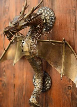 Скульптура дракона на стену ручной работы из нержавеющей стали2 фото