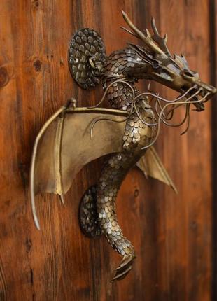 Скульптура дракона на стіну ручної роботи з нержавіючої сталі4 фото