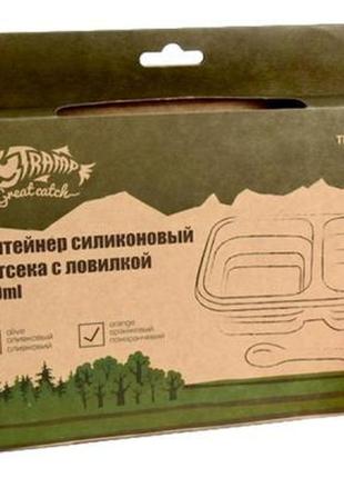 Набор туристической посуды tramp 2 отсека силиконовый 900ml с ловилкой olive (utrc-090-olive)5 фото