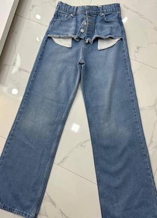 Стильные джинсы трендовые прямые палаццо голубые5 фото